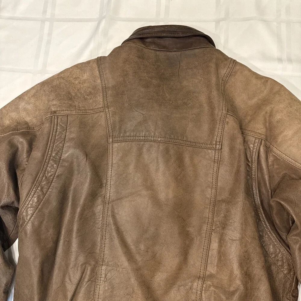 Vintage Weekends Men's Brown Leather Full-Zip Bomber Jacket Size M